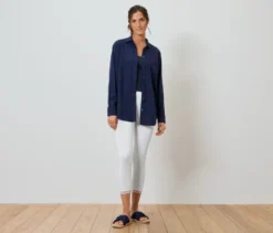 3/4-Leggings mit Spitzenborte, weiß