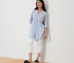 3/4-Leggings mit Spitzenborte, weiß