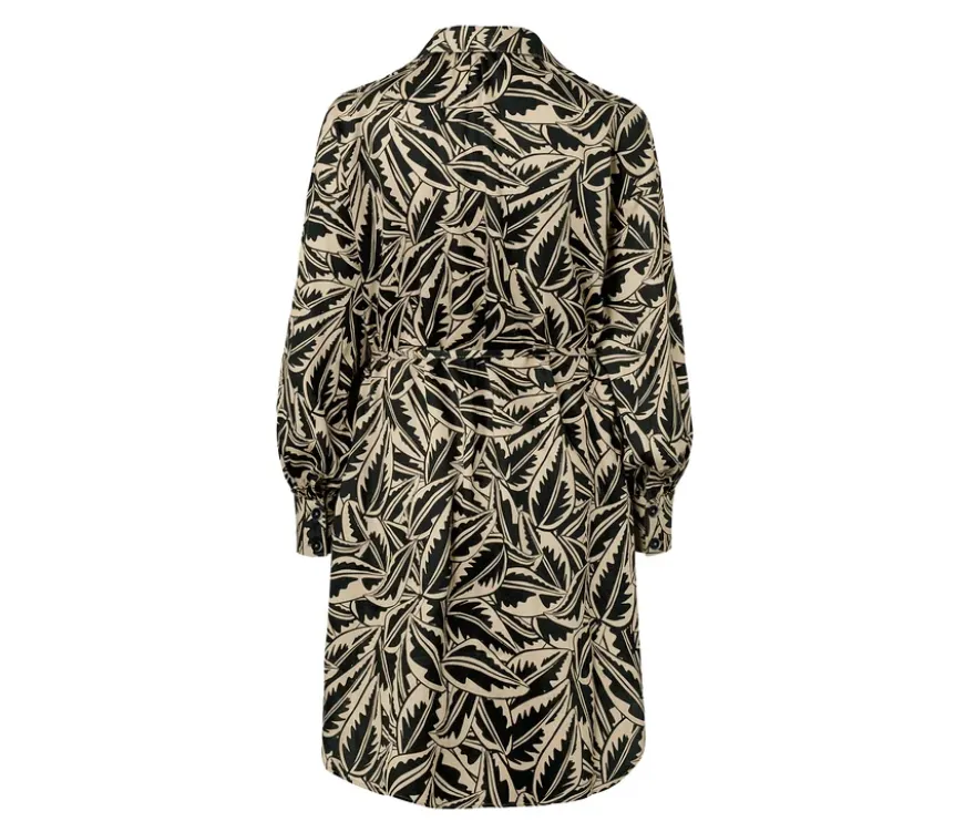 Longbluse aus Leinenmix, schwarz mit Print