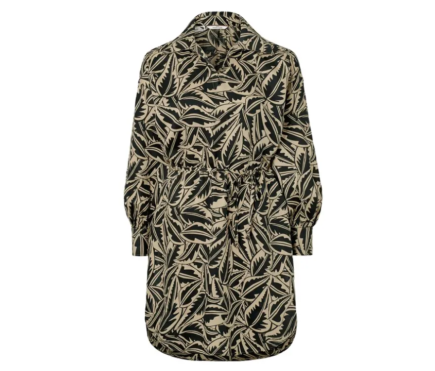 Longbluse aus Leinenmix, schwarz mit Print