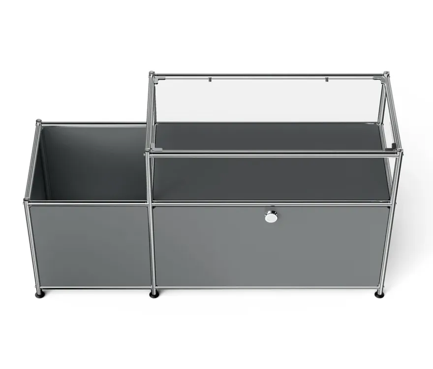 Lowboard Metall »CN3« mit Klappenfach und Glasplatte, grau