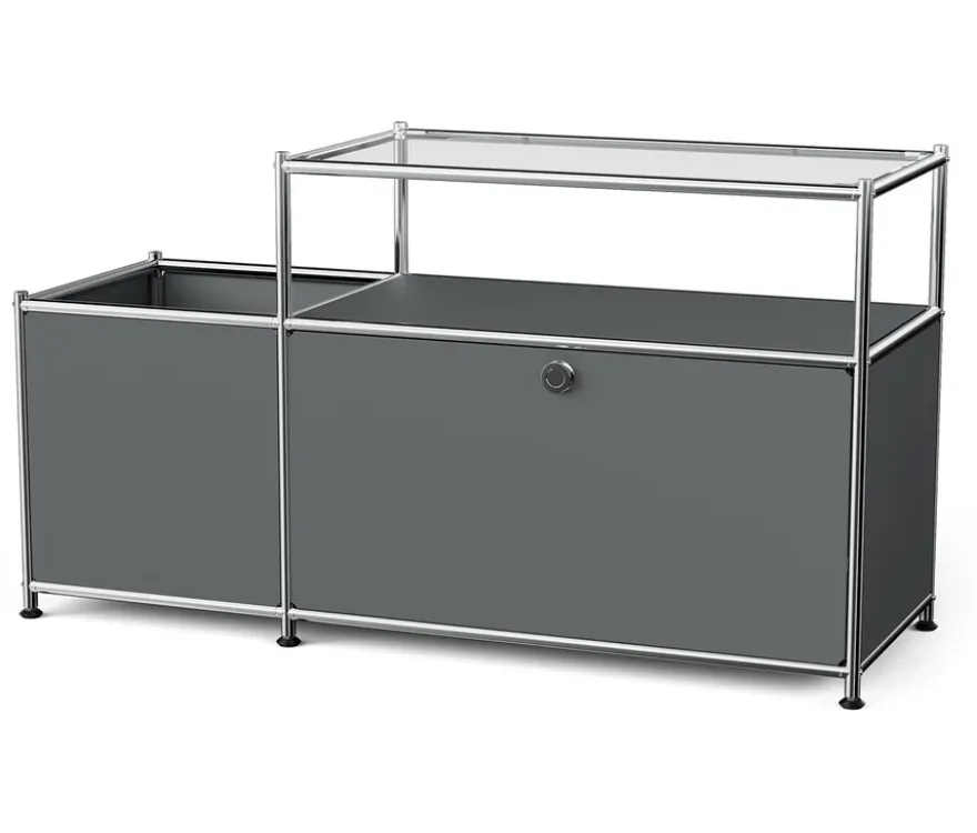 Lowboard Metall »CN3« mit Klappenfach und Glasplatte, grau