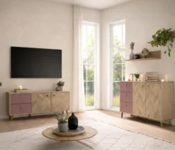 Lowboard »Visby« Eichen-Fischgräten-Dekor, mauve