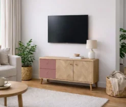 Lowboard »Visby« Eichen-Fischgräten-Dekor, mauve