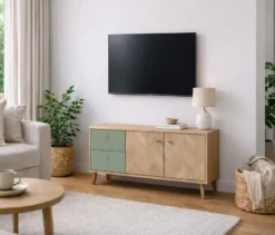 Lowboard »Visby« Eichen-Fischgräten-Dekor, pistazie