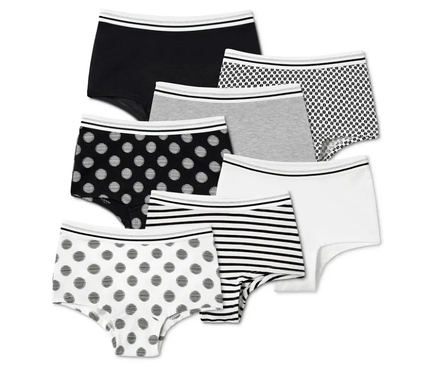 7 Mädchen-Pantys, schwarz-weiß