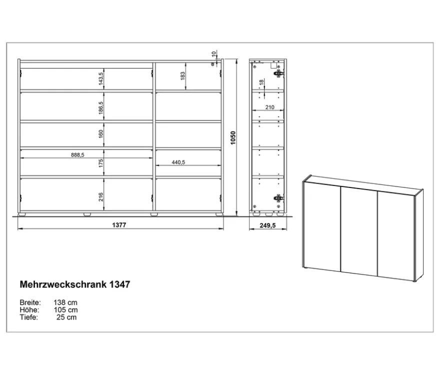 Mehrzweckschrank »Libbiano«, weiß/eiche, ca. 105 cm