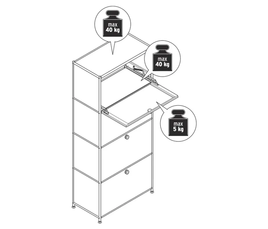 Metall-Highboard »CN3« mit 4 Klappenfächern, hellgrau