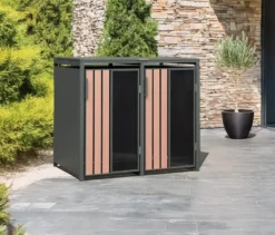 Mülltonnenbox, Holzoptik, 2er
