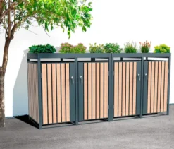 Mülltonnenbox mit Blumenkasten, 4er