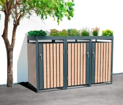Mülltonnenbox mit Blumenkasten, 3er
