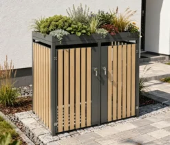 Mülltonnenbox mit Blumenkasten, 2er