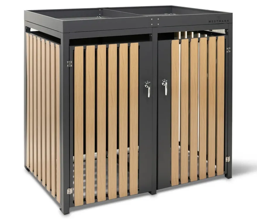 Mülltonnenbox mit Blumenkasten, 2er