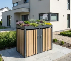 Mülltonnenbox mit Blumenkasten, 2er
