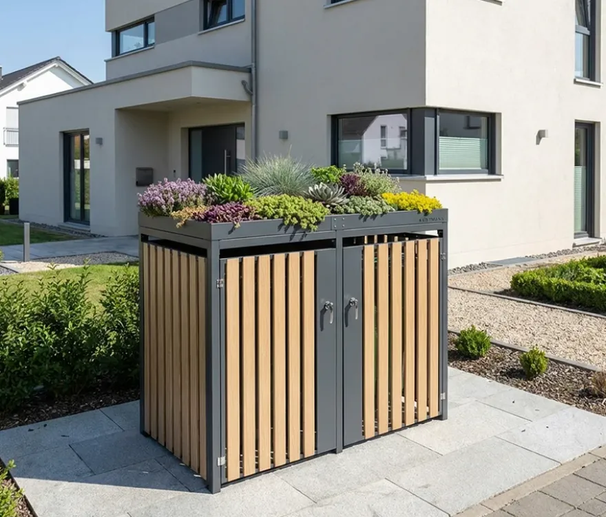 Mülltonnenbox mit Blumenkasten, 2er