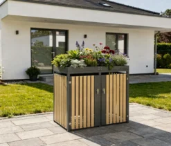 Mülltonnenbox mit Blumenkasten, 2er