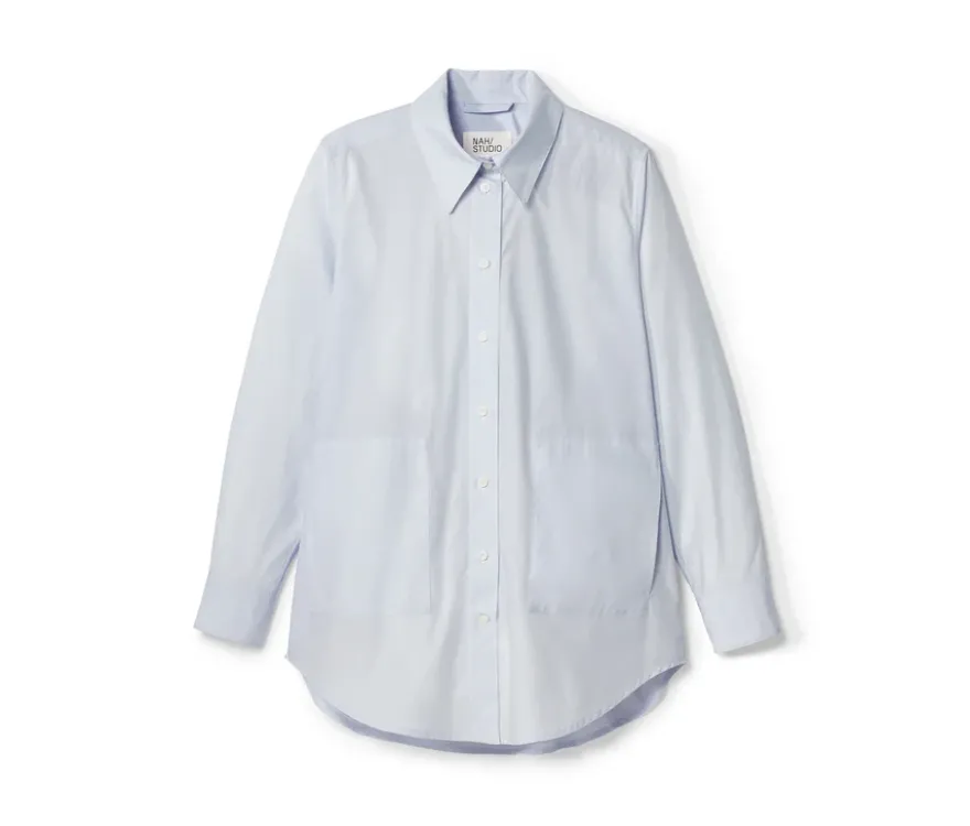 NAH/STUDIO Longbluse | Baumwolle, blau