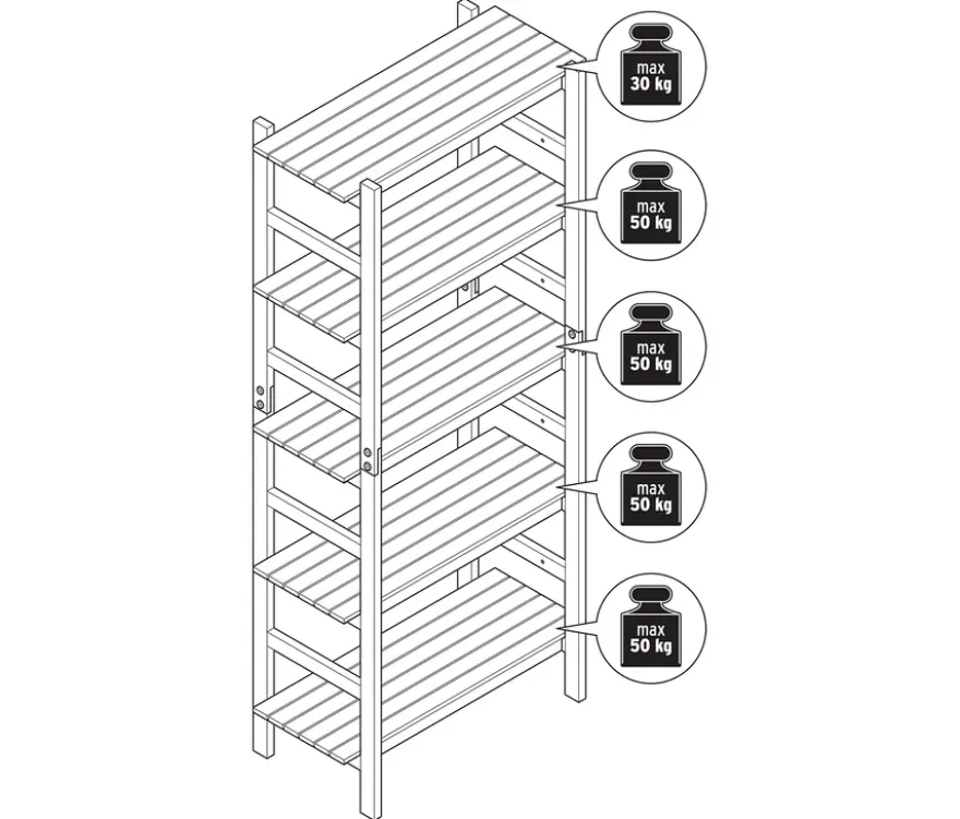Outdoor-Regal mit individuell positionierbaren Regalböden