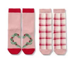 2 Paar Kleinkinder-Antirutsch-Socken mit Herz-Jacquard
