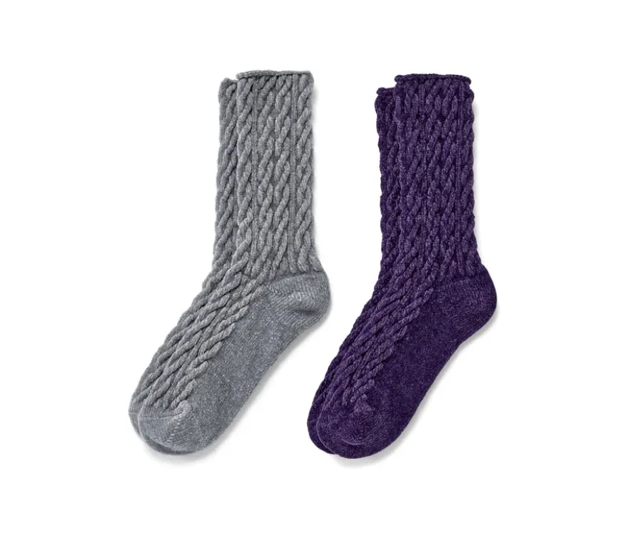 2 Paar Kuschelsocken mit Zopfmuster