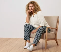 Piqué-Jerseybluse, creme