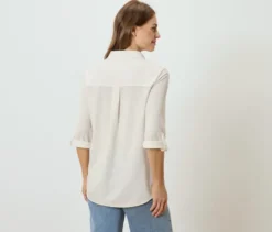 Piqué-Jerseybluse, creme