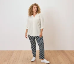 Piqué-Jerseybluse, creme