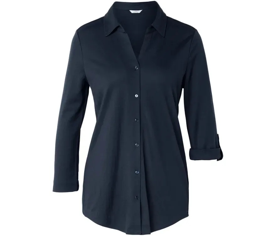 Piqué-Jerseybluse, dunkelblau