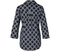 Piqué-Jerseybluse, dunkelblau-weißer Alloverprint