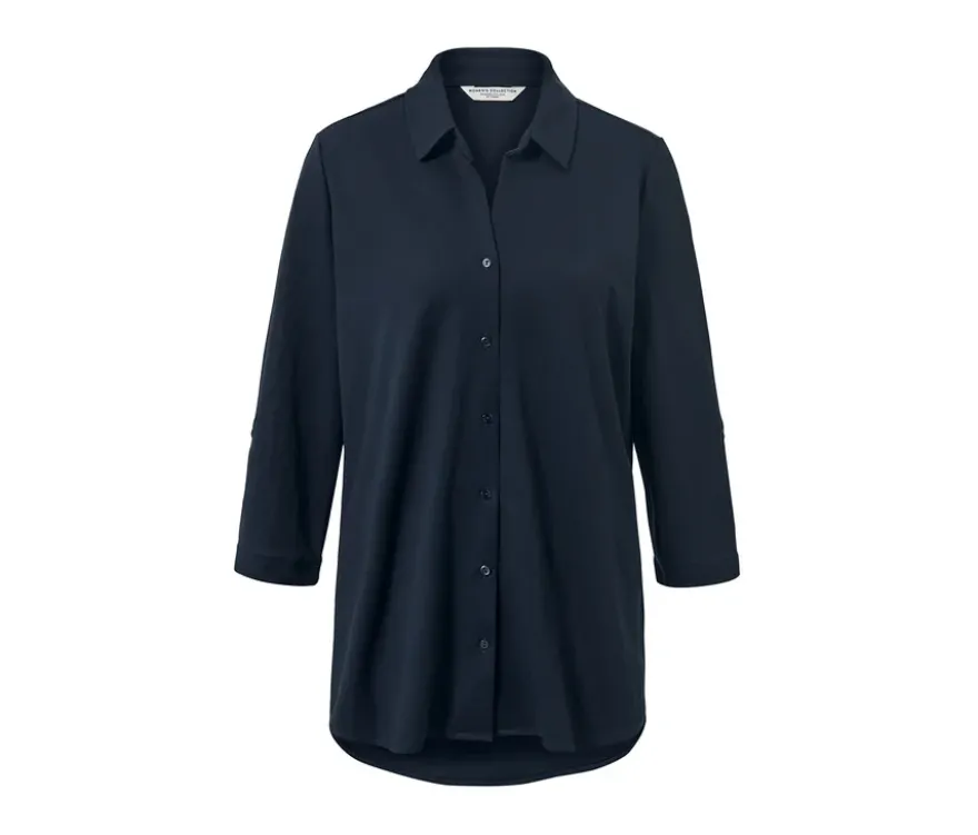 Piqué-Jerseybluse, dunkelblau