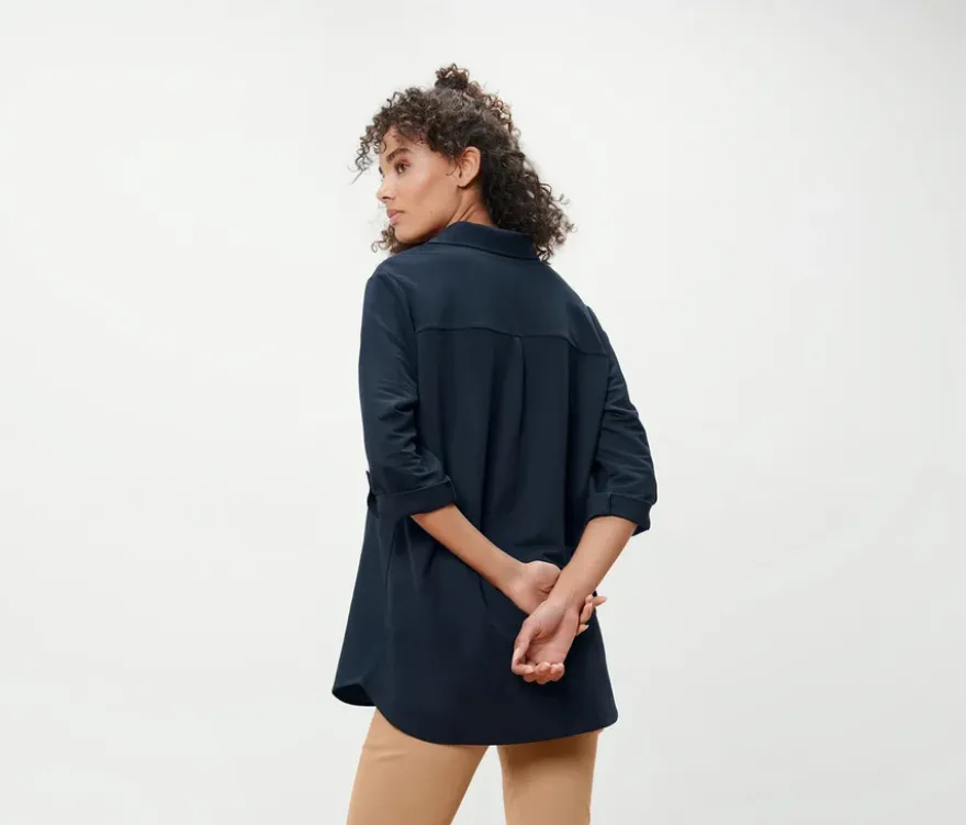 Piqué-Jerseybluse, dunkelblau