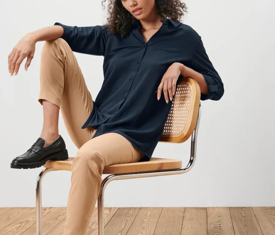 Piqué-Jerseybluse, dunkelblau