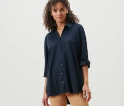 Piqué-Jerseybluse, dunkelblau