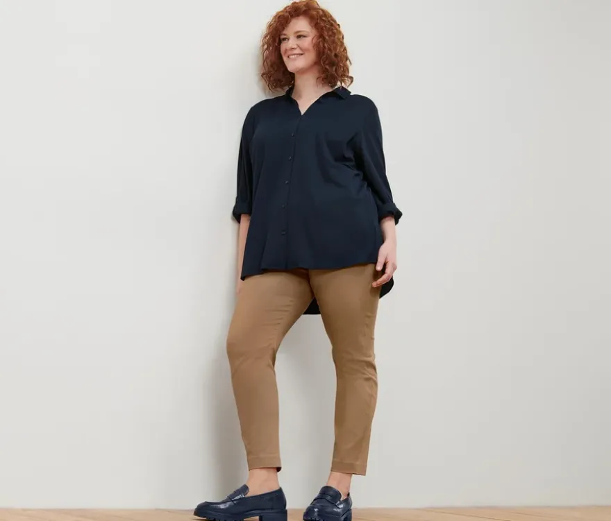 Piqué-Jerseybluse, dunkelblau