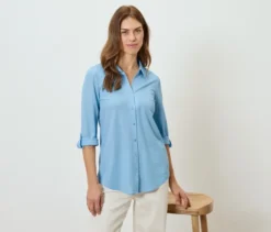 Piqué-Jerseybluse, hellblau