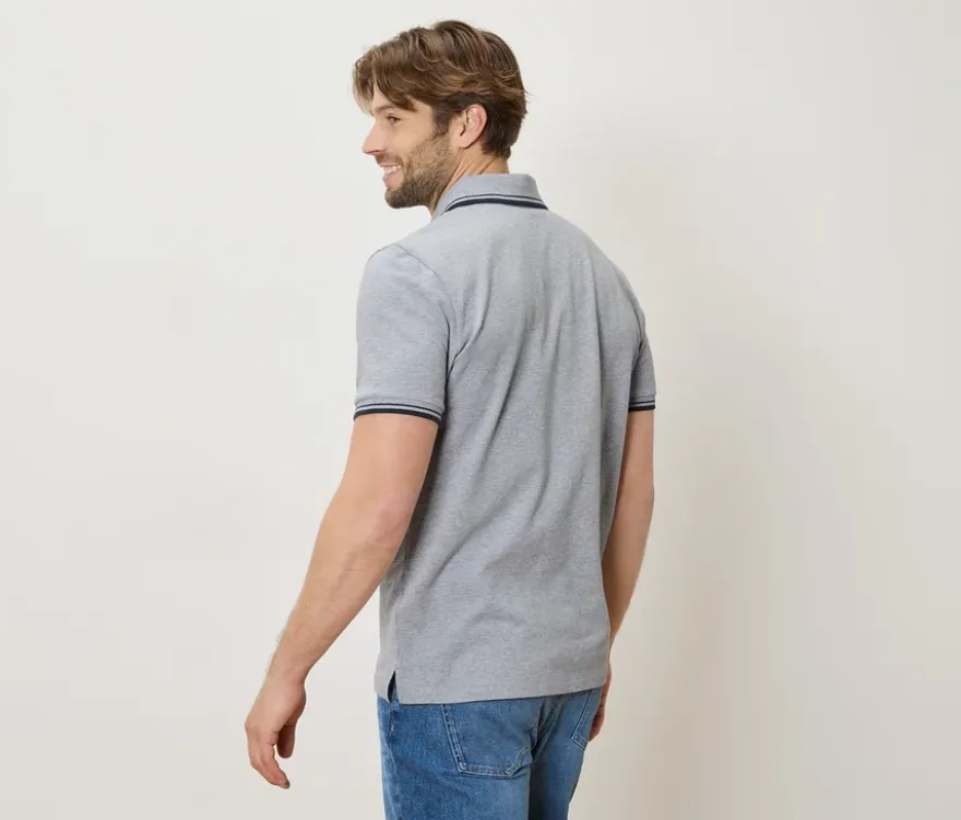 Piqué-Poloshirt, grau meliert
