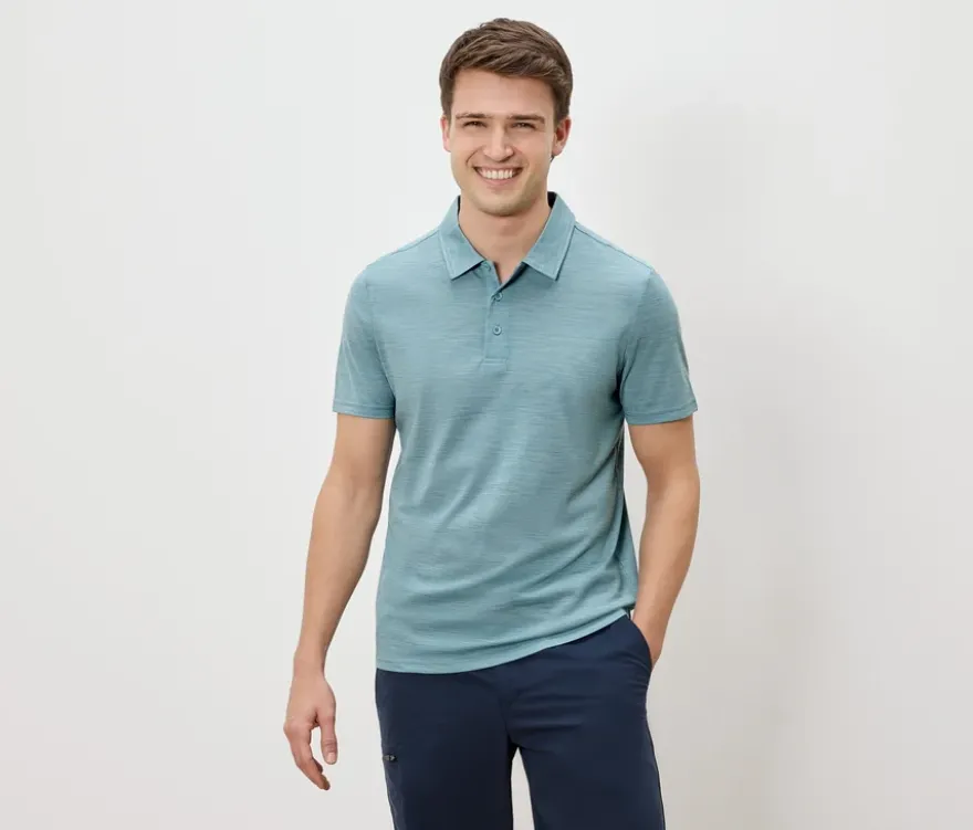 Poloshirt mit Merinowolle, türkis meliert