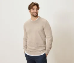 Pullover mit Rundhalsausschnitt, beige meliert