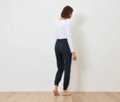 Pyjamahose, dunkelblau mit cremefarbenen Punkten