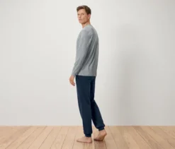 Pyjama mit Bündchen, grau-dunkelblau