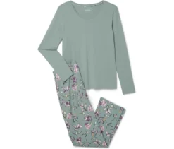 Pyjama-Set, jade mit floralem Alloverprint