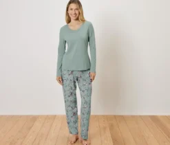 Pyjama-Set, jade mit floralem Alloverprint
