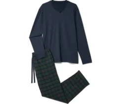 Pyjama-Set mit Flanellhose, blau-grün