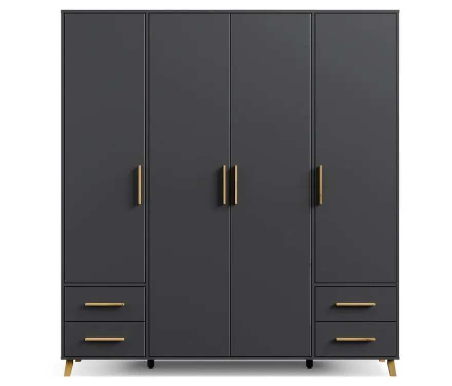 Rauch Drehtürenschrank »Shinjo«, 4-türig, 4 Schubladen, grau-metallic