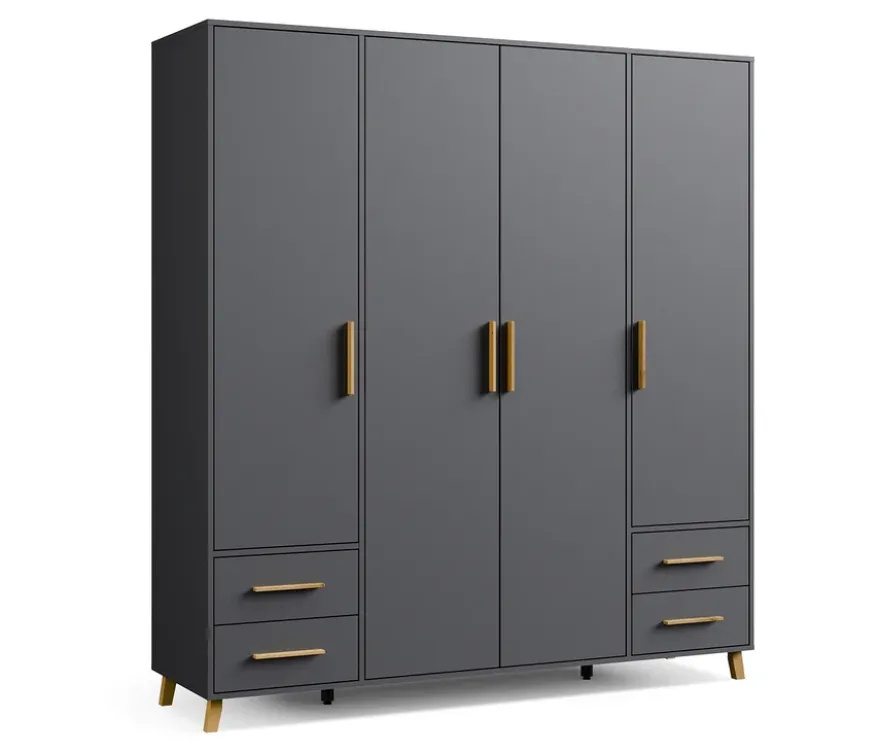 Rauch Drehtürenschrank »Shinjo«, 4-türig, 4 Schubladen, grau-metallic