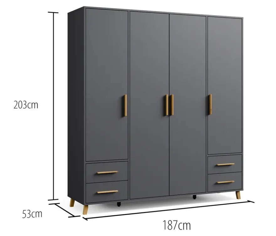 Rauch Drehtürenschrank »Shinjo«, 4-türig, 4 Schubladen, grau-metallic