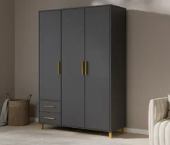 Rauch Drehtürenschrank »Shinjo«, 3-türig, 2 Schubladen, grau-metallic