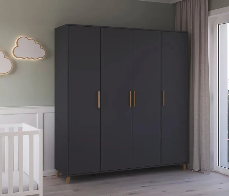 Rauch Drehtürenschrank »Shinjo«, 4-türig Premium-Ausstattung, graumetallic