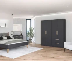 Rauch Drehtürenschrank "Skandi" 4-türig mit zwei Schubladen, grau-metallic