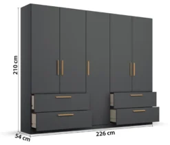 Rauch Drehtürenschrank "Skandi" 5-türig mit vier Schubladen, grau-metallic